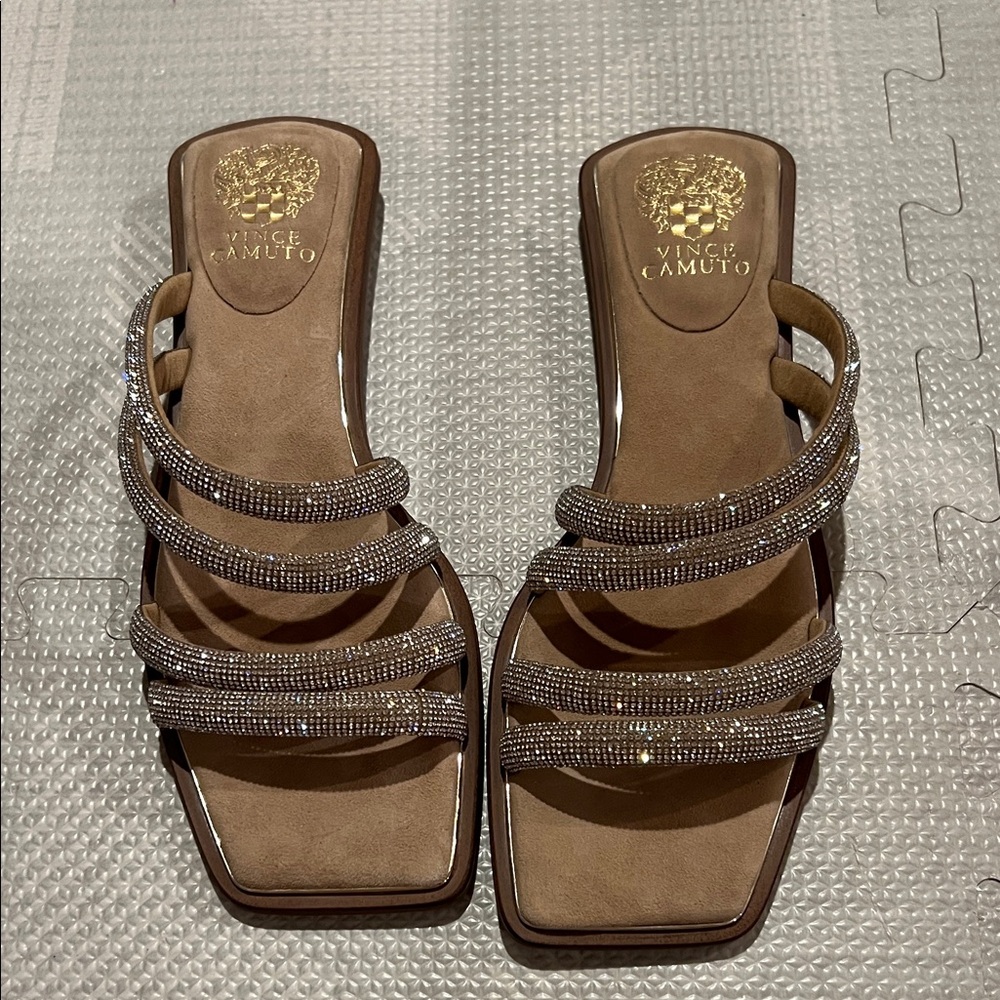 Vince Camuto Tan and Silver Strappy Sandals